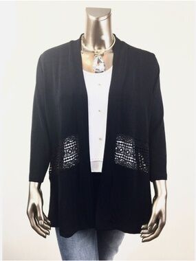 *NWT CLOSING-SALE CHICO'S $119 BLACK LACE DETAIL JACKET SIZE 1 ( M )
